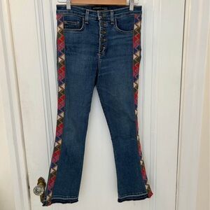 Veronica Beard Jeans with Multicolor Embroidered Side Trim